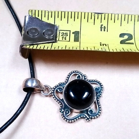 Vintage Onyx 925 Sterling Silver Leather Cord Pendant Necklace - Picture 15 of 15